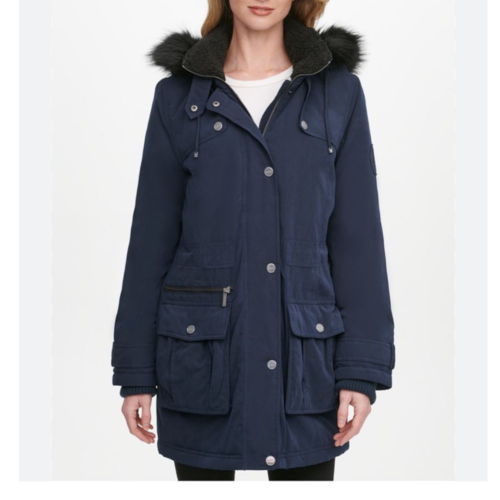 Dkny Fur hooded puffer coat